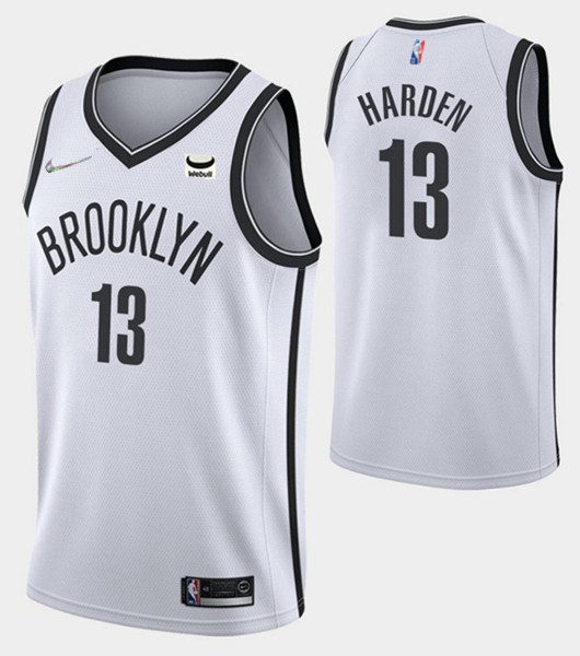 Men's Brooklyn Nets #13 James Harden White 75th Anniversary Association Edition Stitched Jersey